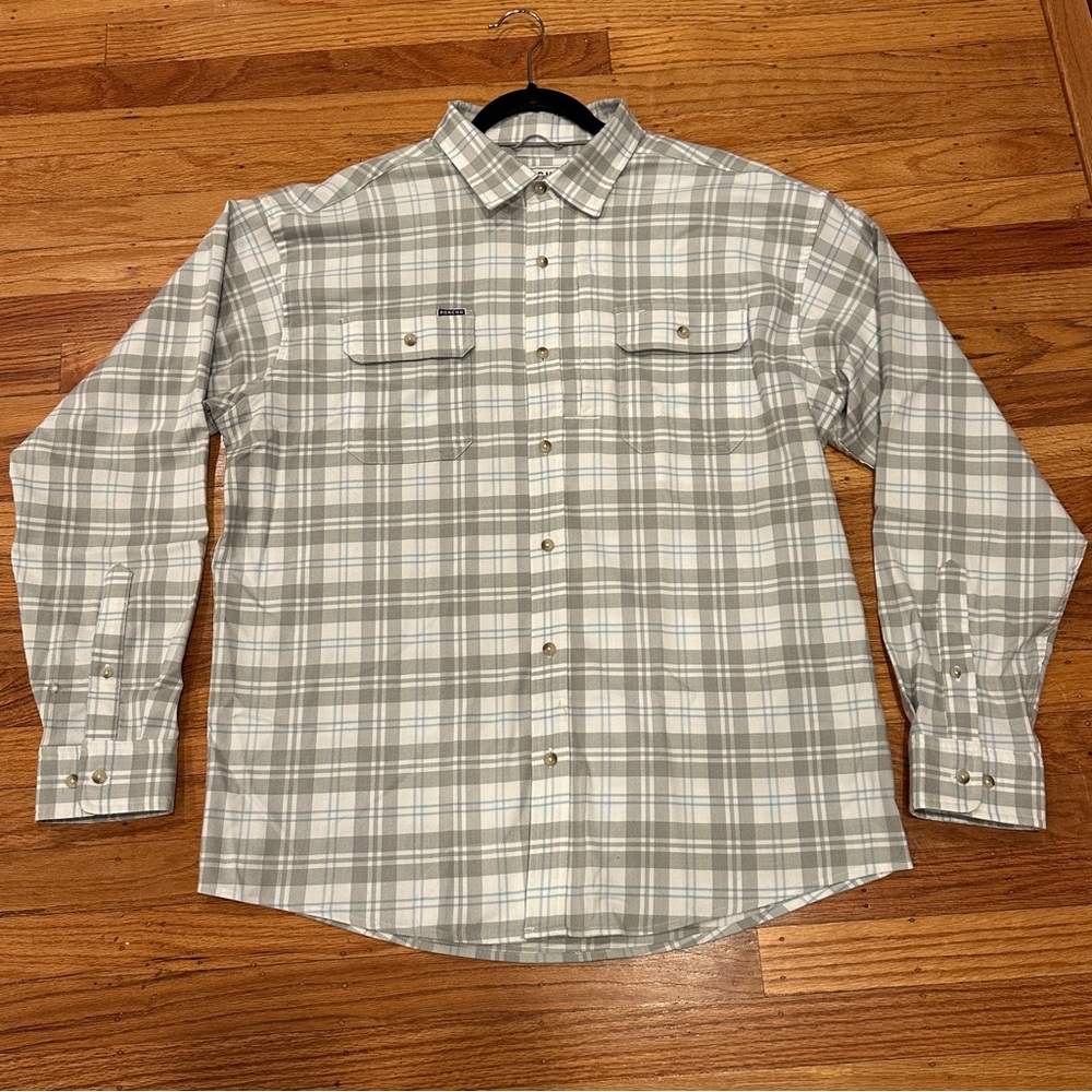 Poncho Flannel Shirt Men Large Grey Regular Fit Fishing Magnetic Pockets